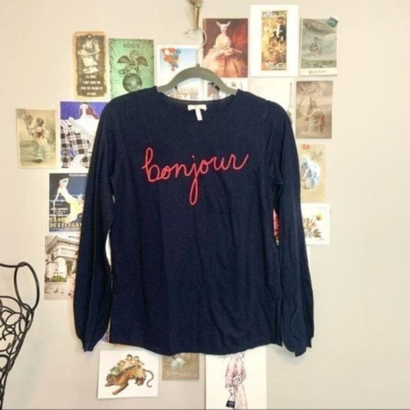 JOIE BONJOUR AU REVOIR WOOL EMBROIDERED SWEATER S - Picture 3 of 10